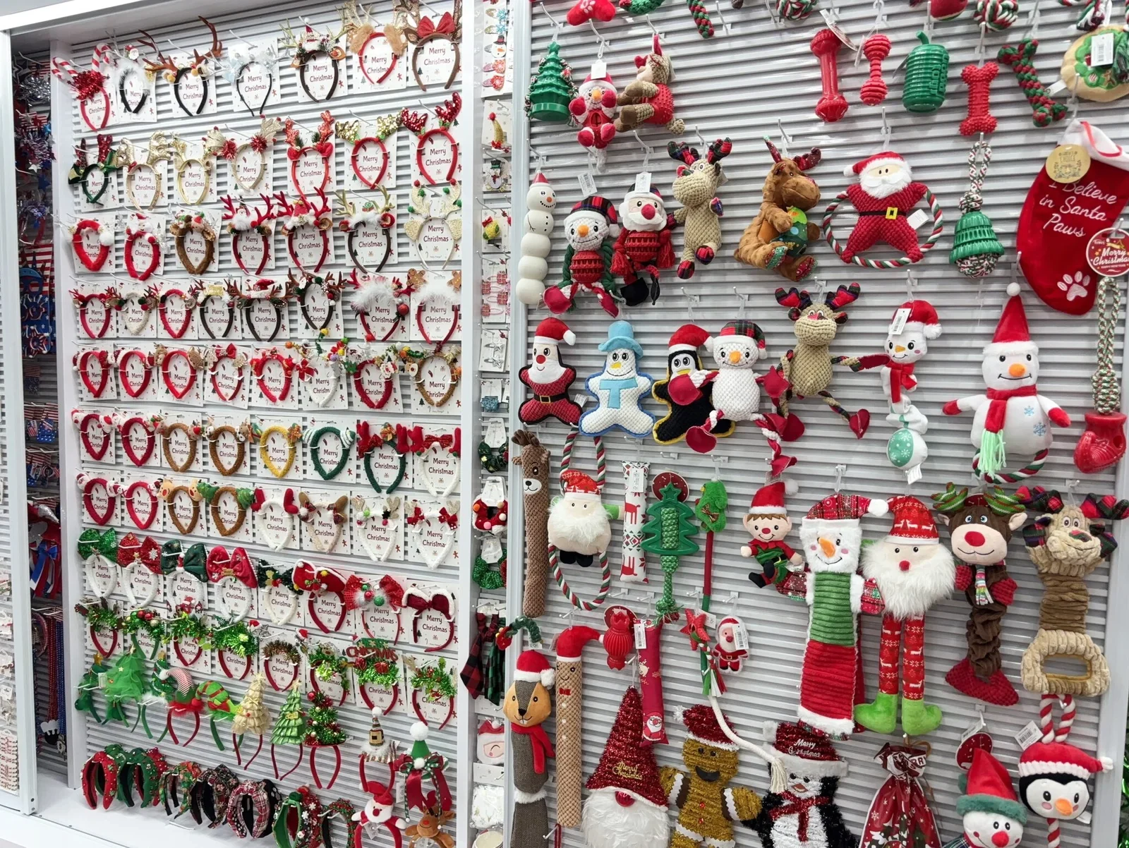 Seasonal party accessories arranged across a showroom display