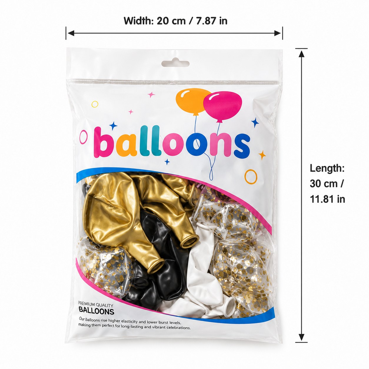 Black gold balloon size chart