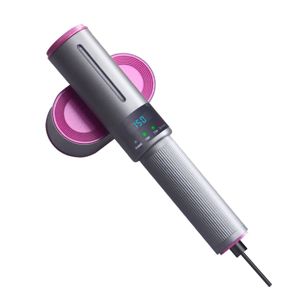 Angled handheld view of the garment steamer