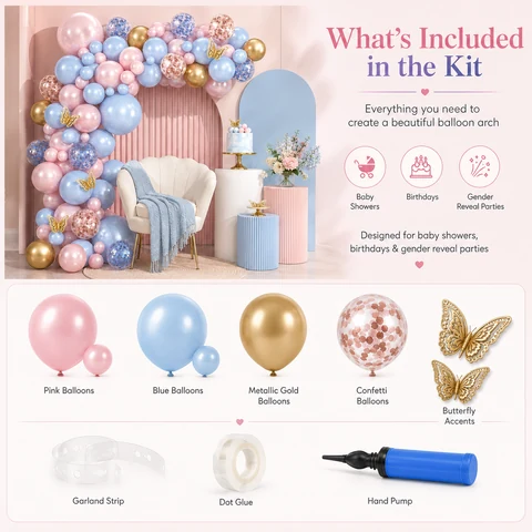Included accessories for the butterfly balloon arch kit