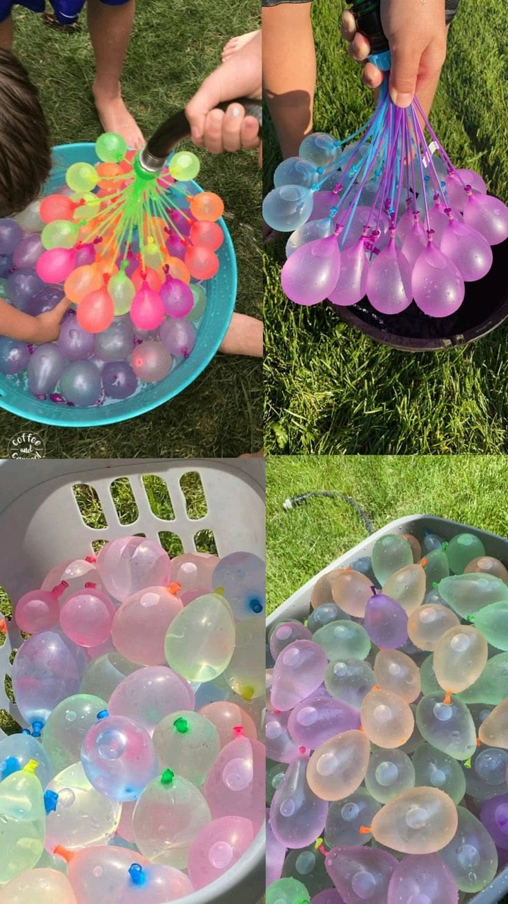 Rapid-fill water balloons being filled and used outdoors