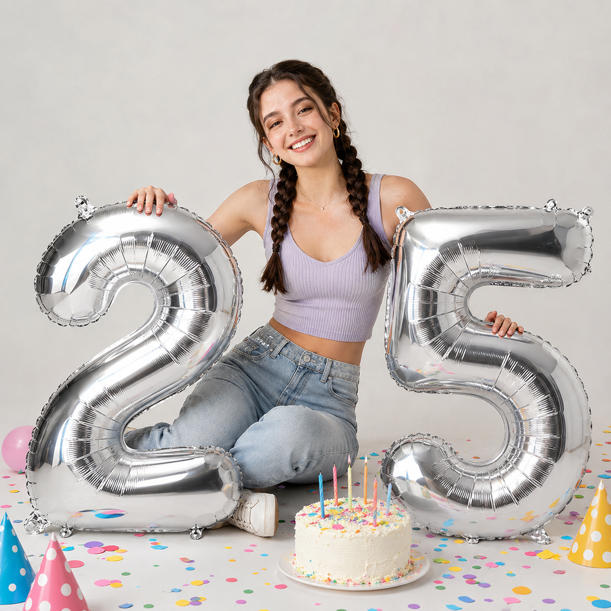 Silver number 25 balloons at a birthday